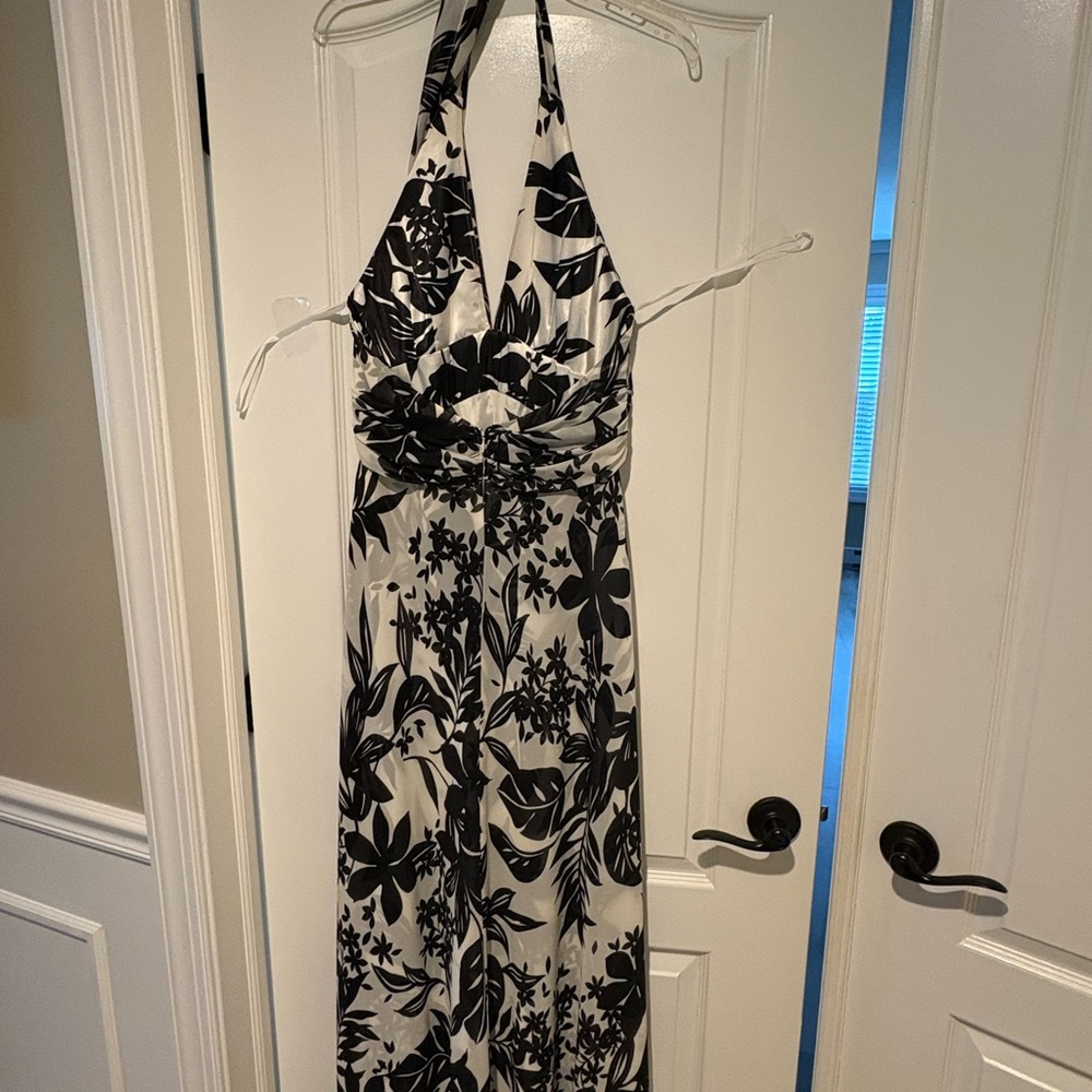 Betsy & Adam Black and White Floral Halter Dress